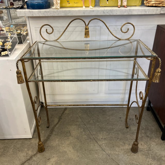 Gold Gilt Rope Metal Heart Back Vanity With 2 Glass Tier Shelves For Sale - Image 8 of 8