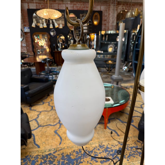 Black Floor Lamp With Tripod Arms and Opaline Glass Shades, 1950s For Sale - Image 8 of 14