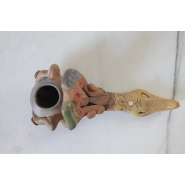 Brown Vintage Hand Painted Mexican Folk Art Clay Pipe Snake For Sale - Image 8 of 9
