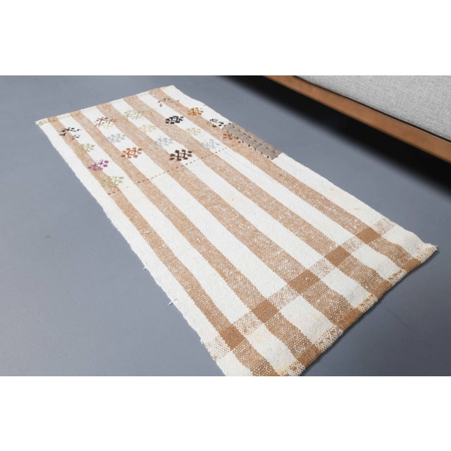 Vintage Turkish Oushak Handmade Wool Cotton Small Kilim Runner Rug For Sale - Image 6 of 11