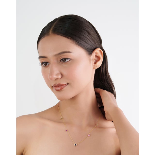 Not Yet Made - Made To Order 14k Gold Heart Charm Necklace With Multi Sapphire & Diamonds For Sale - Image 5 of 17