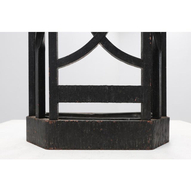 Art Deco Metal Umbrella Stand with Geometric Openwork and Brass Rim, Belgium, 1920s For Sale - Image 9 of 16