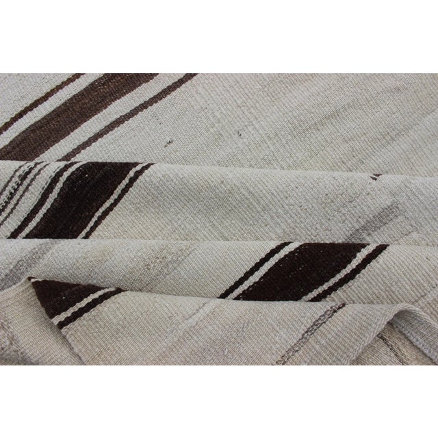 Mid 20th Century Large Vintage Turkish Kilim Rug With Vertical Stripes in Cream and Brown Stripes For Sale - Image 12 of 13