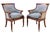 Beautiful pair of vintage Hickory Chair Regency armchairs in richly finished mahogany, featuring sculptural scroll arms,...