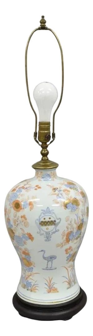 Japanese Imari Vase Oriental Blue Porcelain Armorial Ginger Jar Table Lamp