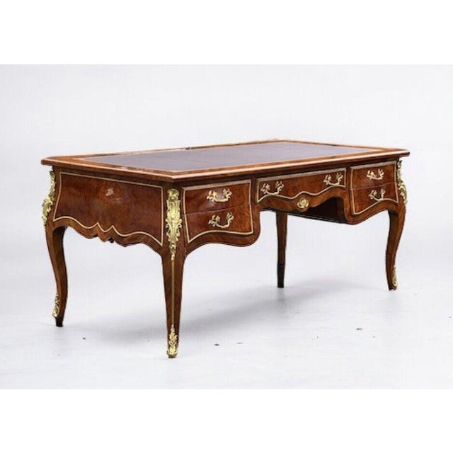 French Style Desk, Inlaid Kingswood with Brass Decoration, Very Impressive. For Sale - Image 4 of 17