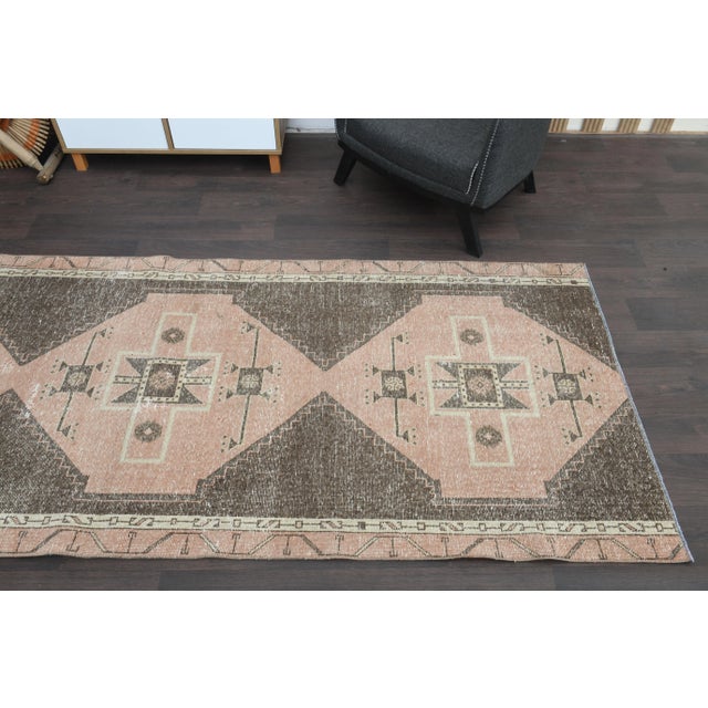 1970s Turkish Oushak Handmade Wool Cotton Brown Runner Rug For Sale - Image 9 of 11