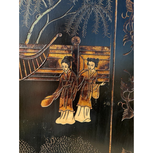 Mid-Century Chinese Export Handpainted Coromandel Folding Screen For Sale - Image 4 of 12