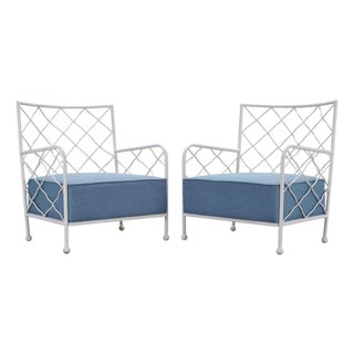 Pair of Midcentury French Iron Lounge Chairs After Royere For Sale
