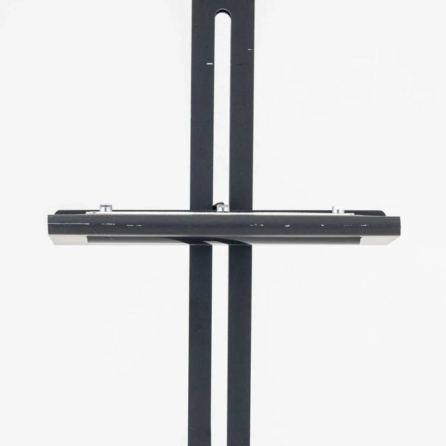 Italian Postmodern Patinated Aluminum Floor Lamp, with rectangular adjustable light on patinated steel circular base,...