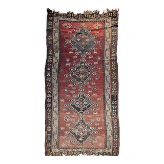 Vintage Turkish Tribal Kilim, Flat-Woven Medallion Pattern, Burgundy & Ivory, 5’ X 11’ For Sale