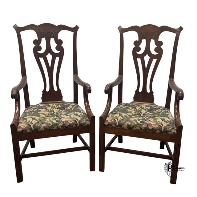 Vintage Kittinger Traditional Chippendale Style Mahogany Accent / Dining Chairs - Pair For Sale - Image 11 of 12