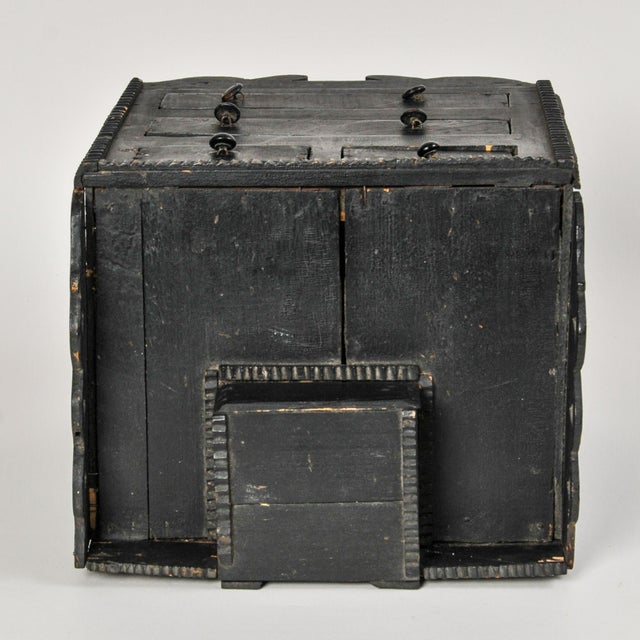 Early 20th Century Primitive Folk Art Jewelry Box Tabletop Chest of Drawers Tramp Art Detail For Sale - Image 14 of 17