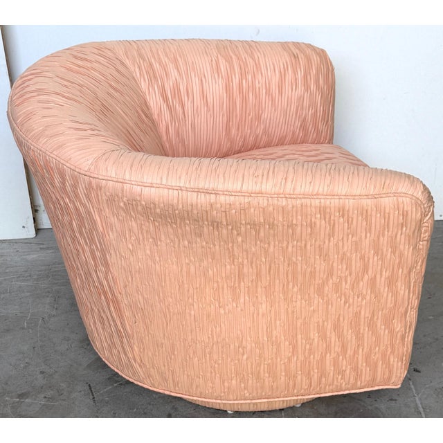 Mid 20th Century Pair of Diminutive 1970s Pink Silk Channel-Quilted Swivel Club Chairs For Sale - Image 5 of 15