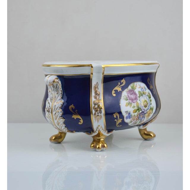 Rococo Cobalt Blue and Gilt Porcelain Jardinière, Portugal, 1950s For Sale - Image 3 of 14