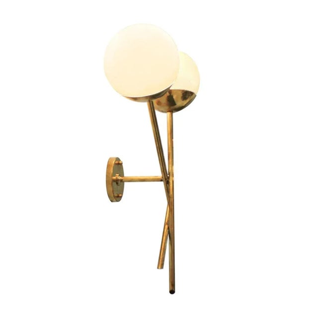 Mid-Century Italian Modern Style Brass and Glass Sconces, Set of 2 For Sale - Image 9 of 11
