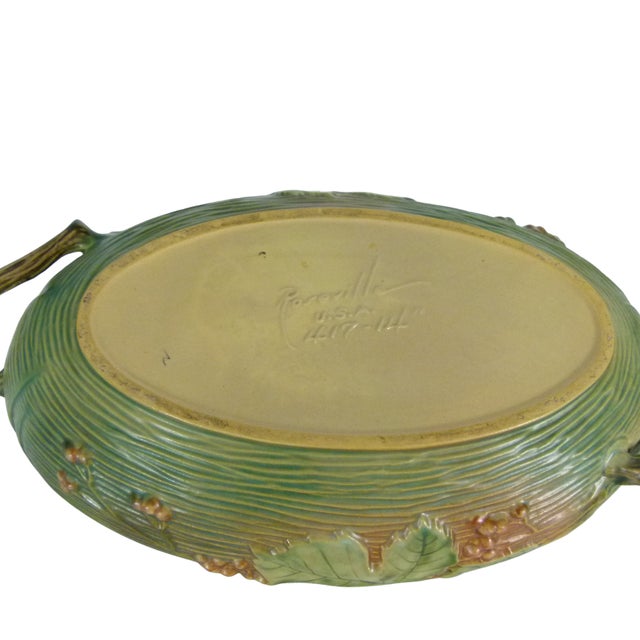 Vintage 1940s Roseville Pottery "Bushberry" Green Console Bowl Shape 417-14" For Sale - Image 12 of 12