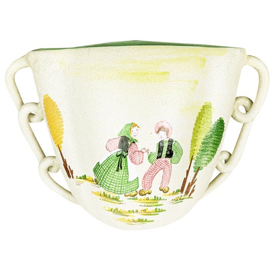 Large Mid-Century Hand-Painted Ceramic Vase by L. Poggi Assalini for Ce as Albisola, Italy, 1950s For Sale