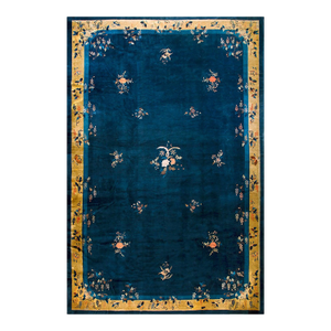Awesome Blue and Yellow Goldenrod Color With Special Florid Design Antique Chinese Peking Rug