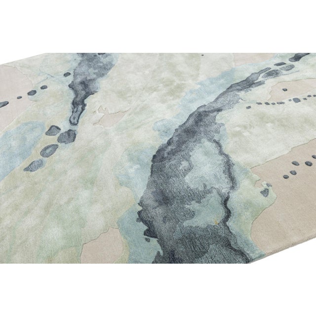 Abstract Abstract Fluidity - Modern Hand-Tufted Wool and Viscose Rug in Sage & Slate 8x10 For Sale - Image 3 of 10