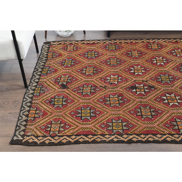 Turkish 1970s Vintage Turkish Hand-Knotted Wool & Cotton Red Area Rug For Sale - Image 3 of 12
