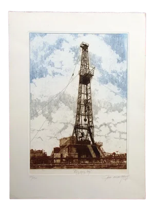 1981 "Rigging Up" Industrial Landscape Numbered Etching by Jeb Breithaupt