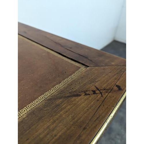 Brown Louis XVI Style Flat Desk in Cherrywood and Leather For Sale - Image 8 of 10
