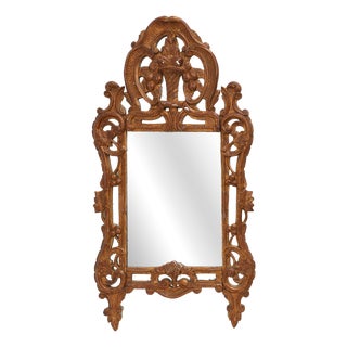 Louis XV Style Carved Giltwood Mirror with Floral Crest, France, 1700s For Sale