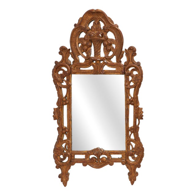 Louis XV Style Carved Giltwood Mirror with Floral Crest, France, 1700s For Sale