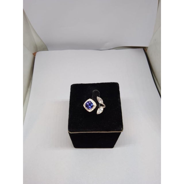 Gemstone 18k Gold Tanzanite 1.46ct and Fancy Diamond 0.80ct Ring, New For Sale - Image 7 of 8