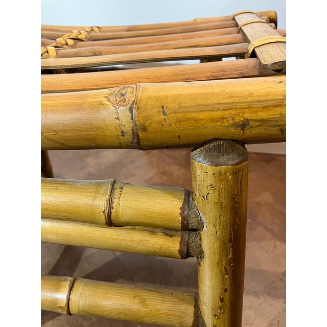 1950s Pair of Japanese Take-Zaiku Bamboo "Curule" Benches For Sale - Image 9 of 10