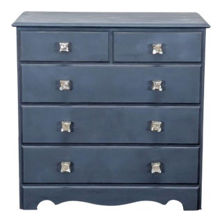 Classic Navy Blue 5-Drawer Dresser With Crystal Knobs For Sale