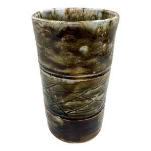 Mid Century Beaker Form Glazed Ceramic Vase