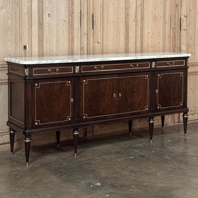 19th Century French Louis XVI Mahogany Buffet With Carrara Marble Top For Sale - Image 4 of 18