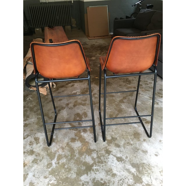 CB2 Slope Leather Bar Stools A Pair Chairish