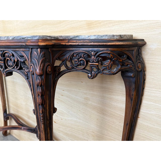 Early 20th Century French Regency Carved Walnut Console Table with Polychrome details and marble top For Sale - Image 11 of 18