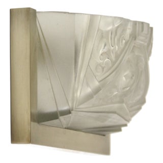 French Art Deco Sconce with Brass Fixture and Glass Shade, 1930s For Sale