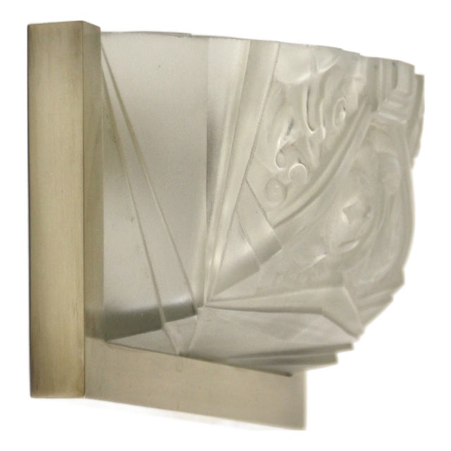 French Art Deco Sconce with Brass Fixture and Glass Shade, 1930s For Sale