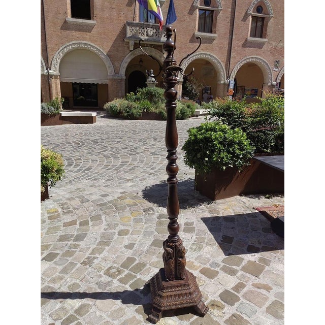Beech Wood Coat Rack with Brass Hooks and Carved Foot by Michael Thonet For Sale - Image 12 of 18