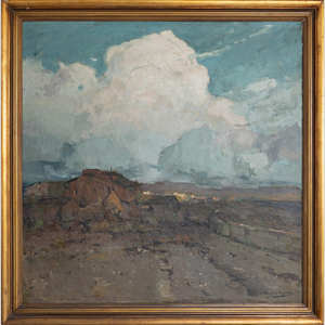 Andreu Bosch I Canals, Catalan Landscape with Sky, 1920s, Oil on Canvas, Framed