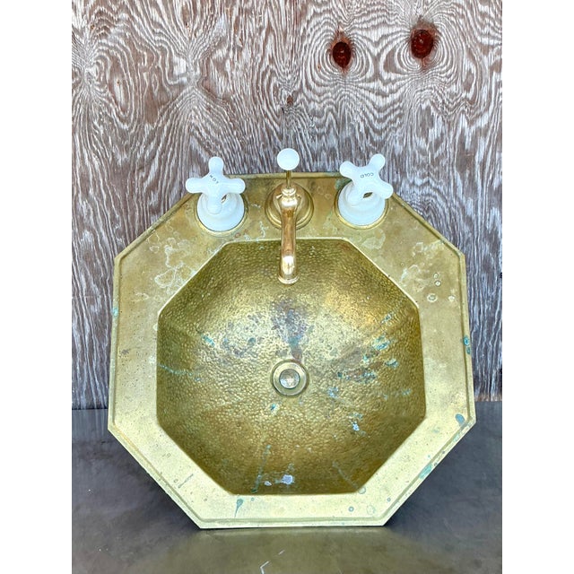 Late 20th Century Vintage Boho Octagon Hammered Brass Sink For Sale - Image 5 of 5