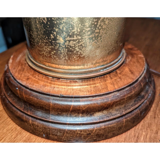 Wood Signed Mid-Century Artillery Shell Lamp With Equally Interesting Shade and Finial For Sale - Image 7 of 11