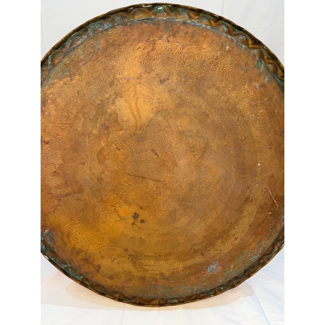 Large Vintage Engraved Brass Tray With Botanical Decoration and Scalloped Rim For Sale - Image 9 of 13