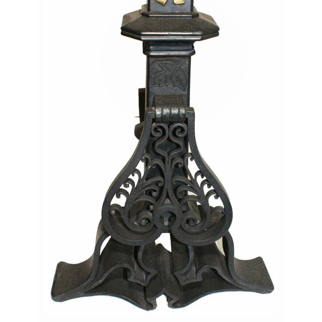 1900 - 1909 Andirons Antique With Scrollwork Supports and Bronze Figural and Torch Motifs - A Pair For Sale - Image 5 of 7