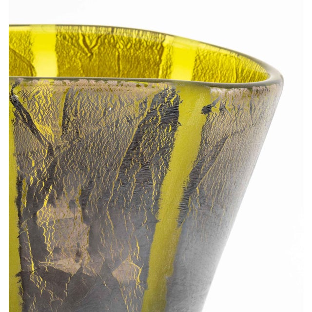 Adam Aaronson (British, XX-XXI) Silver Striped Olive Green Glass Vase, 2001, signed, dated, and inscribed "England" near...