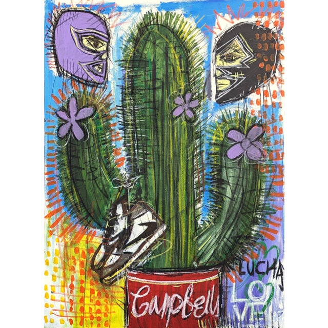 Ramon Severino Contemporary Colorful Abstract Cactus, Campbell's Soup, and Luchador Painting, 2024 For Sale