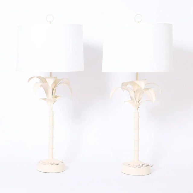 Pair of White Tole Italian Palm Tree Table Lamps For Sale - Image 9 of 9