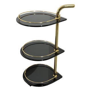 3-Tier Bar Trolley in Gold-Plated Metal and Smoked Glass, 1970 For Sale