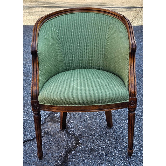 Late 20th Century Italian Regency Style Walnut and Upholstered Barrel Back Chair For Sale In Washington DC - Image 6 of 9