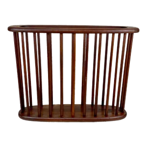 Mid-Century Walnut Spindle Magazine Record Rack Stand by Arthur Umanoff